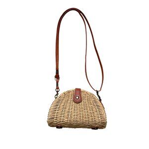 Crossbody Rattan Bag Purse Tan Brown Rattan Woven Straw Handmade Boho Summer